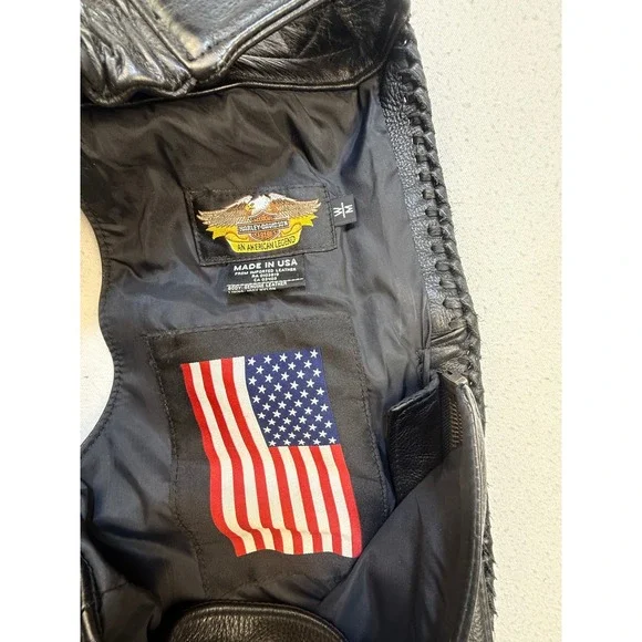 Harley Davidson Chaps Men M Black Willie G Leather Braided Trim Biker Moto USA